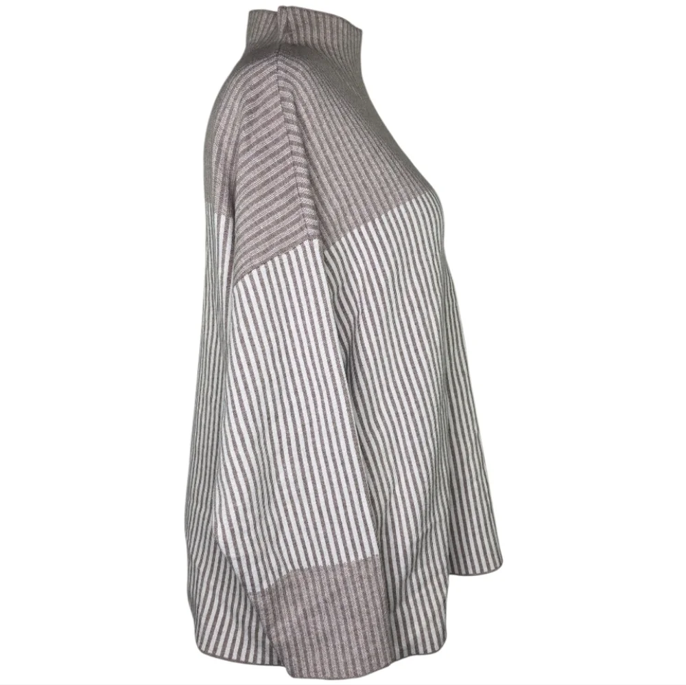 Rachel Zoe Striped Mock Neck Oversized Sweater Taupe Cream Plus Size 2X